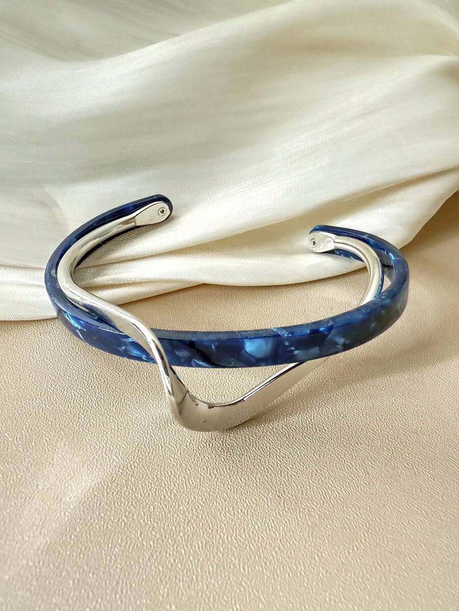 1 chiếc vòng tay dạng vòng tay bằng nhựa màu xanh lam cá tính tối giản sang trọng, dành cho cả nam và nữ, thích hợp cho phụ nữ trong các dịp hàng ngày và ngày lễ - Nhiều màu - Xem 1
