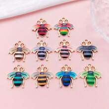 10Pcs Multicolor Bee Enamel Charms Bulk, Golden Plated Alloy Honeybee Pendants For Jewelry Making, DIY Necklace Earring Handmade Craft Supplies - Multicolor - View 10