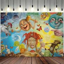 1pc Abstract Cartoon Art Design Colorful Tapestry, Bedroom Living Room Dorm Halloween Party Decor, Washable, 79x58 Inch Large Polyester Tapestry With Free Accessories - Multicolor - View 4