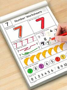 Dual Skill Number & Handwriting Workbook | Multi-Page Letter, Coloring & Counting Practice, Reusable Sheets For Home & Independent Learning, Pencil Control, Addition & Subtraction Tracing For Primary Kids,Teacher Supplies,Classroom,Back To School - 彩色 - 查看 1