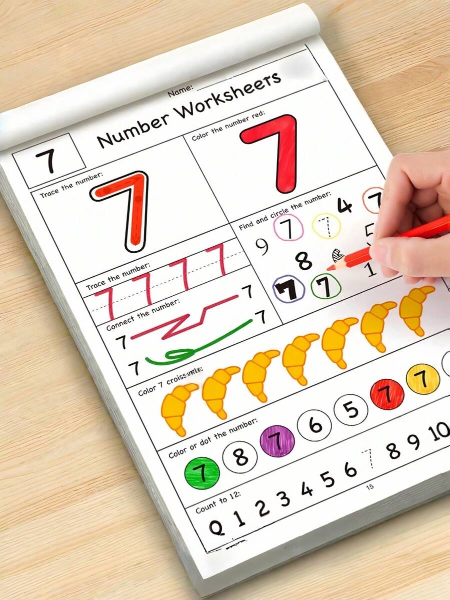 Dual Skill Number & Handwriting Workbook | Multi-Page Letter, Coloring & Counting Practice, Reusable Sheets For Home & Independent Learning, Pencil Control, Addition & Subtraction Tracing For Primary Kids,Teacher Supplies,Classroom,Back To School - 彩色 - 查看 1