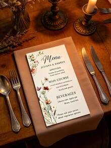 Customized 1pc/24pcs/48pcs Personalized Wedding Menu Cards, Custom Wedding Dinner Menu, Elegant Minimalist Floral Design, Wedding Table Decor, Customizable Event Menu Cards, Personalized Cards, Suitable For Wedding Banquet, Wedding Party, Minimalist Style Wedding Table Decor - 8x18CM Menu Card - View 7