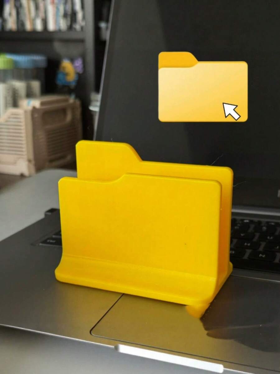 1pc Computer Folder Shaped Bookshelf, Minimalist 3D Printed Multi-Scenario Vertical Stand, Portable Laptop, Books, Textbooks, Assignments, Suitable For Student Desk Desktop Decoration. Teacher Gifts Thank You, School Supplies, Classroom, Christmas, Stationery Supplies - Yellow - View 1