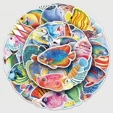 50張卡通魚貼紙，海洋生物水下世界裝飾貼紙，文具裝飾貼紙，滑板行李裝飾貼紙，手帳素材，獨特禮物封口貼紙 - 彩色 - 查看 5