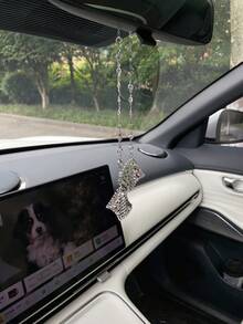 2pcs New Fashion Rhinestone Magic Carpet Car Rearview Mirror Hanging Ornament Steering Wheel Decoration Chain Set Women Car Accessories - Multicolor - View 3