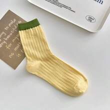 5 Pairs Vertical Striped Candy Color Socks, Spring/Summer Thin Japanese Style Fresh Solid Color Minimalist Colorblock Versatile Mid-Calf Socks - Multicolor - View 10