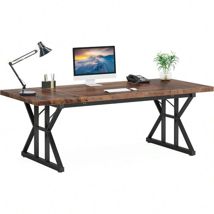 Tribesigns - computadora Ejecutivo de 70.8 Pulgadas, estación de Trabajo Grande para computadora, computadora de Oficina, Estilo Moderno y Simple, Mesa de Estudio, Muebles de Negocios para Oficina en - Marrón/Negro - Añade 8