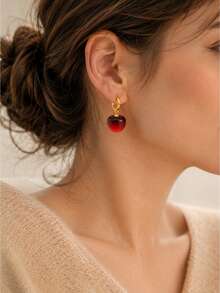 1 Pair Black-Red Gradient Glossy Cherry Shaped French Ear Cuffs - Red - View 1