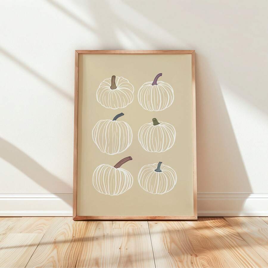 1pc Frameless Halloween Minimalist Pumpkin Line Art Print Fall Wall Decor Thanksgiving Poster Aesthetic Apartment Living Room Bedroom Back To School Funky Posters Dorm Essentials - Frameless - View 1