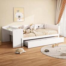 Flat Bed 90 X 200 Cm With Pull-Out Bed, Integrated Desk And Three Side Shelves, Pink. - 白色 - 查看 2