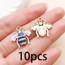 10Pcs Multicolor Bee Enamel Charms Bulk, Golden Plated Alloy Honeybee Pendants For Jewelry Making, DIY Necklace Earring Handmade Craft Supplies - Multicolor - View 13