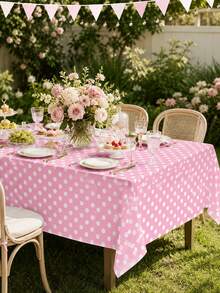 1 Stück rechteckige rosa-weiße Polka-Dot Tischdecke, süße klassische Retro-Dekoration, knitter- und verblassungsbeständig, wiederverwendbar, eleganter Tischschutz für Geburtstag, Bankett, Hochzeit, Brautparty, Picknick, Feiertage, Innen- und Außenbereich, Party-Essensdekoration - Verschiedenfarbig - Übersicht 18