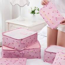 Set de 6 cubos de embalaje con estampado floral resistente al agua, organizador de ropa para viajes, cubos de organización con cremallera portátiles para maletas, dormitorios, universidad, d - Negro - Ver 2