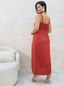 Elegant Long Dress With Slit, Elasticated Waistband, And Viscose Lining - Perfect For Parties, Weddings, And Graduations. - 亮橙色 - 查看 2