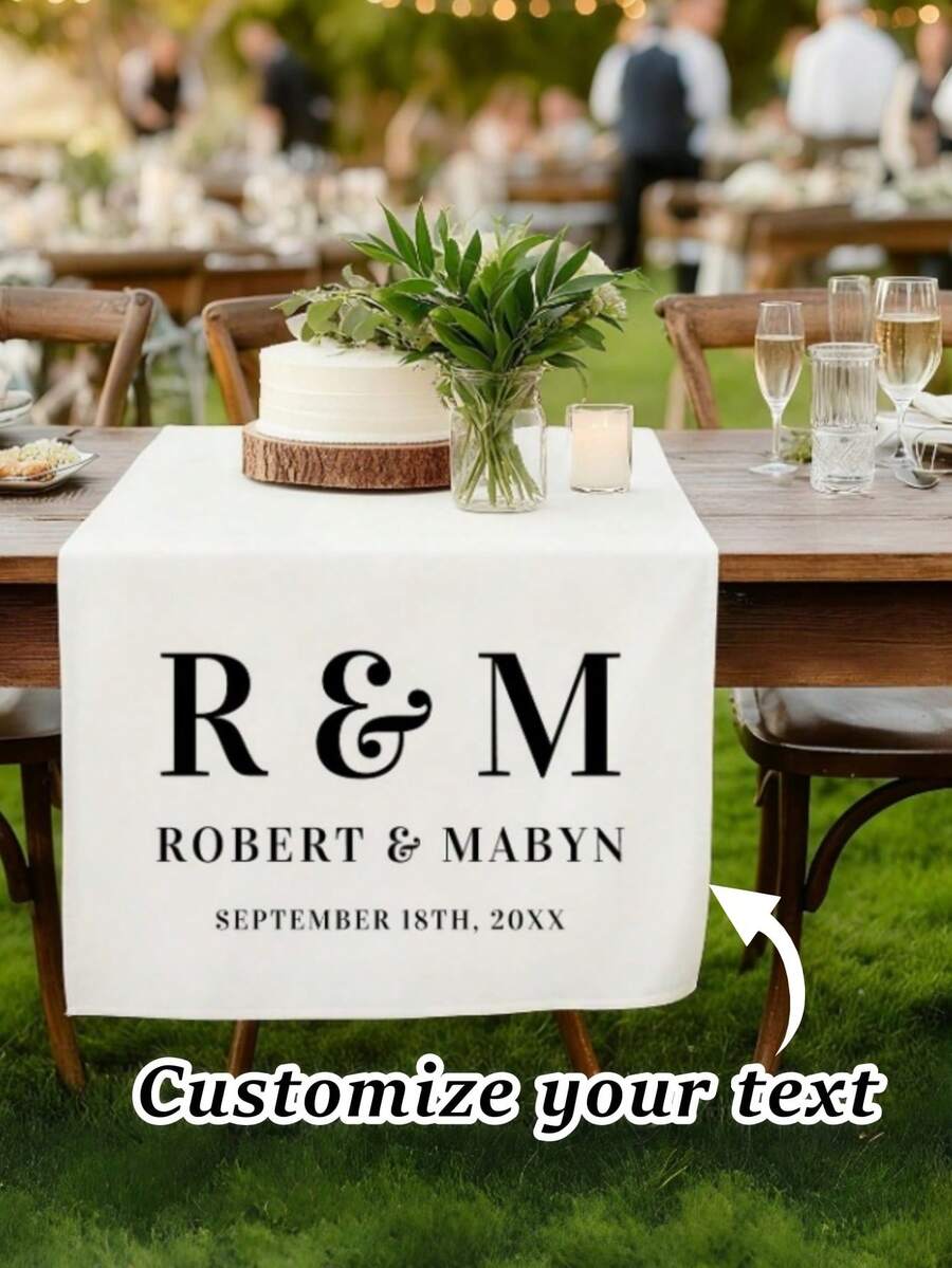 Customized Personalized Wedding Table Runner & Welcome Banner, Suitable For Wedding, Reception, Ceremony, Woven Fabric, Customizable Text, Rectangular Table Decor, Suitable For Outdoor Events, Name/Date/Phrase Decoration - Multicolor - View 1