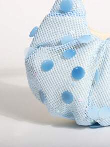 SCULPTEDSTYLE BAGS 1件天空藍美人魚亮片雲朵手提包，奶油白亞麻底布拼接時尚波點網格百褶設計女款托特包，百褶包適合海灘度假使用，可搭配魚網肩帶洋裝休閒度假穿搭（花紋隨機發貨） - 淺藍色 - 查看 3