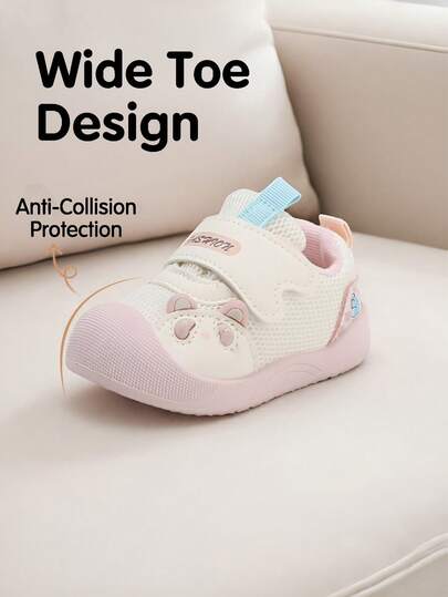 1 par de zapatos deportivos unisex para bebés y niños pequeños con decoración de panda, malla de agujeros finos y cierre de gancho y bucle, transpirables, anticolisión, antideslizantes, cómodos, zapatos casuales para caminar, adecuados para todas las estaciones, uso diario en casa y al aire libre (Por favor seleccione la talla basándose en la longitud real de la plantilla, unidad: cm)