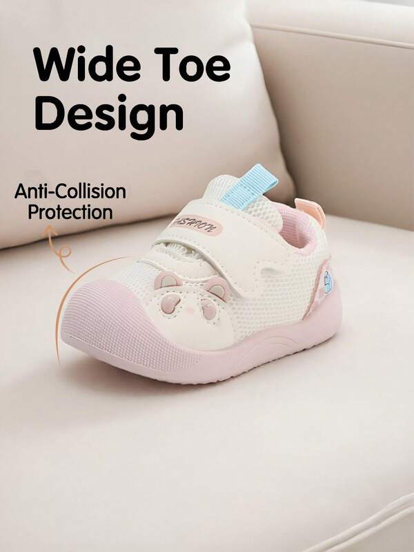 1 par de zapatos deportivos unisex para bebés y niños pequeños con decoración de panda, malla de agujeros finos y cierre de gancho y bucle, transpirables, anticolisión, antideslizantes, cómodos, zapatos casuales para caminar, adecuados para todas las estaciones, uso diario en casa y al aire libre (Por favor seleccione la talla basándose en la longitud real de la plantilla, unidad: cm)