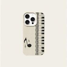Funda de teléfono de TPU con patrón de notas de piano y lunares de encaje compatible con iPhone 17 Pro Max/17/16 Pro Max/15/13/12/11/S20 FE/A15/S24/A55/Note 11/Note 12/Note 13 Pro cobertura completa anti-caídas carcasa blanda protectora - Blanco - Ver 5