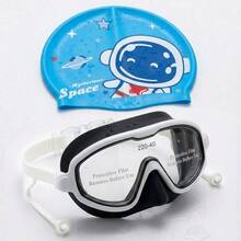 Children's Swimming Goggles Set (Includes Cap), Cute Cartoon Mermaid, Dinosaur, Rabbit, Astronaut Patterns, Silicone Material Gog, First Day Of School - 彩色 - 查看 7