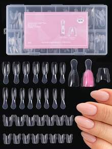 180pcs Short Oval Nail Art Sandwich Nail Extension Mold, 90pcs Top Mold + 90pcs Bottom Mold Sandwich Layer Design, Reusable Quick Building Prolong Nail Extension Mold For Extension Nail Gel - Clear - View 1