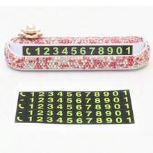 Women's Car Decor Rhinestone Camellia Temporary Parking Number Plate Creative Car Interior Accessory Phone Number Plate For Moving Car Ornament - Camellia-shaped Diamond-encrusted Parking Sign - View 6