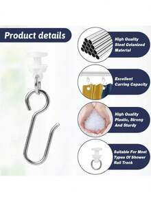 10/40/80pcs Metal Curtain Track Hooks, S-Shaped Small Curtain Hooks, Suitable For Metal Curtain Tracks, Ceiling Or Wall Curtain Tracks, As Well As Plastic Slider Tracks And Rollers, Easy Installation - Multicolor - View 8