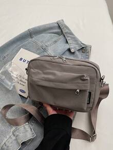 Minimalist Square Bag Solid Black Adjustable Strap - Grey - View 4