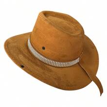 Customized Suede Cowboy Hat With Glitter Stripe - Coklat - View 2