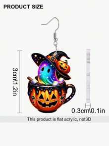 1 Pair Halloween Rainbow Magic Ghost Pumpkin Acrylic Earrings, Quirky Fashion High-End Ear Pendants, European And American Creative Pumpkin Head Ghost Pendant, Asymmetrical Design Stud Earrings For Women - Multicolor - View 10