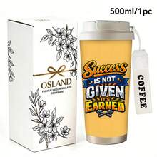 1/5個 18oz 不鏽鋼保溫咖啡隨行杯，成功非天賜而是贏得啞鈴印花旅行杯，多功能翻蓋蓋附吸管，白色 COFFEE 吊繩，適合健身男士與創業者的理想禮物，適用於健身房、旅行、辦公室日常使用 - 健身 - 查看 3