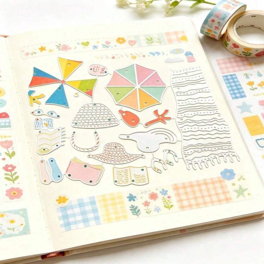 1 Set DIY Summer Beach Theme Metal Cutting Dies, Suitable For Paper Card Embossing And Cutting Design, Handmade Greeting Card Making Dies - Silver - View 1