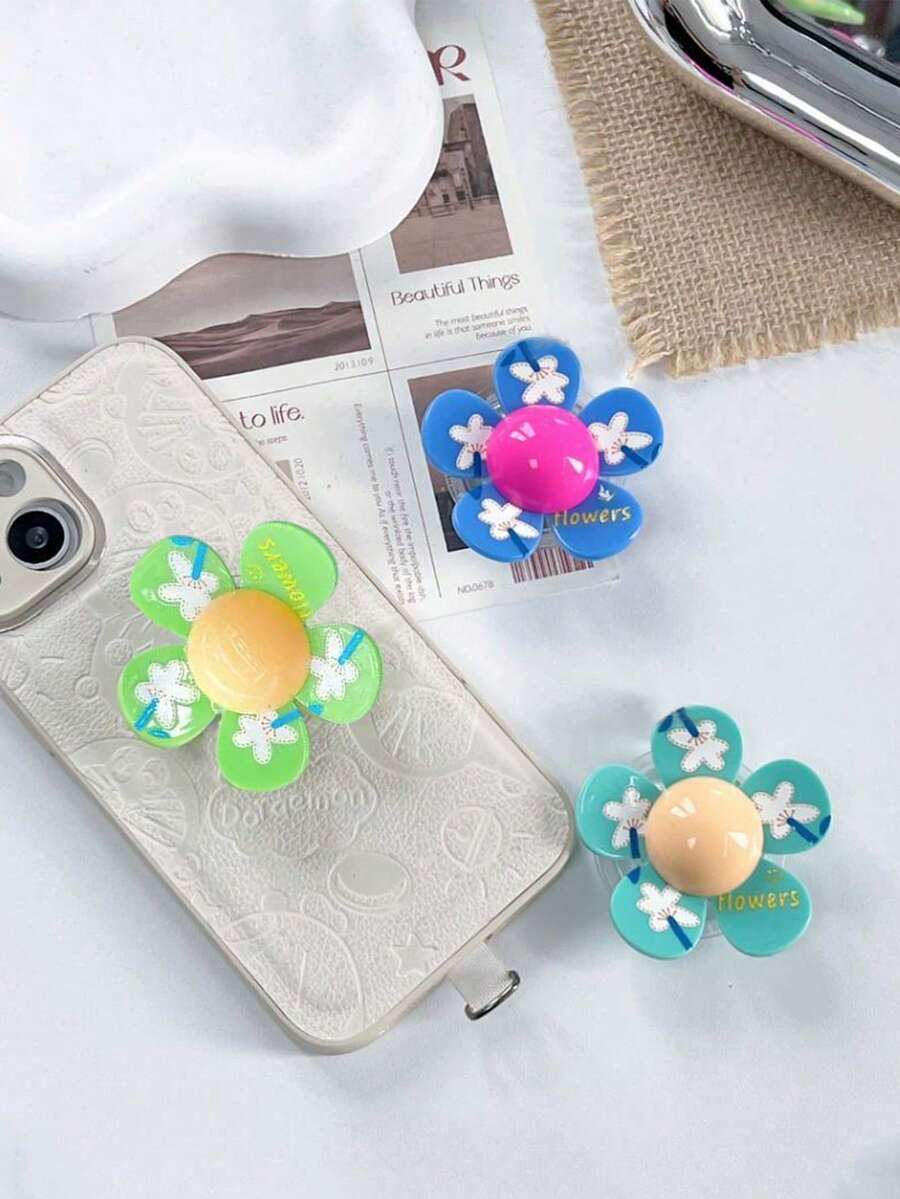 1pc Candy Color Flower Phone Stand Airbag Back Adhesive Desktop Slouchy Viewing Support Phone Case For Girls Fashion - Multicolor - View 1