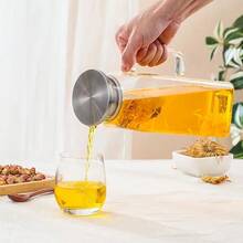 1件 2L/68oz 方形玻璃水壺，附蓋與手柄，適用於冰箱，冰茶與咖啡壺飲料容器，耐熱硼矽玻璃冷熱飲與牛奶水壺 - 彩色 - 查看 4