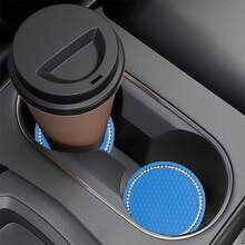 2pcs Car Accessories Silicone Rhinestone Round Fashion Cup Coasters, Car Cup Holder Insert Silicone Non-Slip Beverage Cup Coasters, Universal Vehicle Interior Accessories, Bling Crystal Rhinestone Car Silicone Interior Accessories - 2pc Multi-color Silver Chain Coasters - View 3