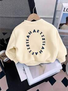 Infant Boys Casual Loose Comfortable Daily Long Sleeve Sweatshirt, English Letter Print, Suitable For Autumn/Winter Wear - Apricot - View 3