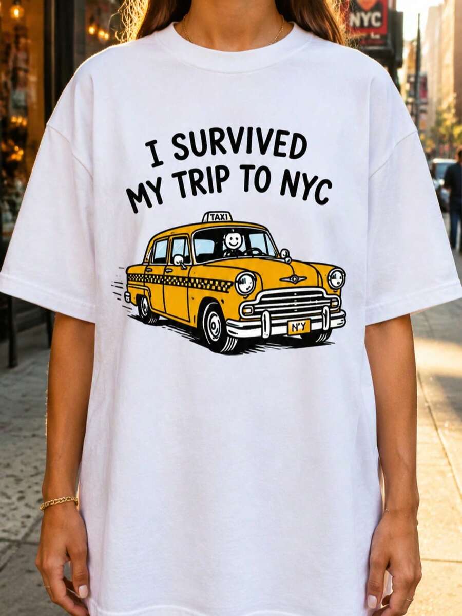 1 Piece "I Survived My Trip To New York" T-Shirt - Spider-Tom And Yellow Taxi Meme Design - Funny Gift - Vintage Style - Unisex - For Gamers - Cult - Movies - Music 602 - 白色 1 - 查看 1