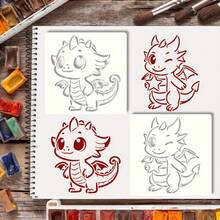 9pcs Dragon Pattern Hollow Stencils - 9pcs Set, Suitable For DIY Crafts, Scrapbooking, Greeting Card Making, Woodworking, Canvas Art | Fire-Breathing Dragon & Wizard Hat Dragon Design | Multi-Purpose Gift, Suitable For Christmas, Halloween, Wizard Theme - Cartoon Dragon Template - View 8