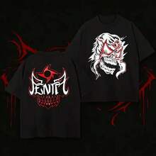 Ropa nueva de moda. Camiseta veraniega A194 caballero cuello redondo S‑3XL, inspirada en la lucha libre con gráfico del conjunto perros diabólicos. Corte relajado informal para uso diario - Negro - Ver 4