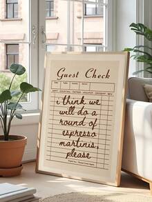 1pc"Chef Was Cute Would Eat Here Again"Wall Art Print Kitchen Canvas Poster, Minimal Kitchen Poster, Chef Wall Art Print, Restaurant Art, Guest Check Funny Espresso Martini, Preppy Poster Apartment Bar Cart Decor,Wall ArtFramed/Unframe - 1pc - View 6