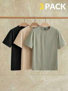 Manfinity VCAY 3-Pack Men's Casual Short Sleeve Crew Neck Solid Color Slim Fit T-Shirts - Negro 2 - View 1