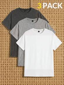 Manfinity VCAY paquete de 3 camisetas de manga corta de punto de color liso para hombre, adecuado para uso diario, camisetas básicas - Multicolor 2 - Ver 1
