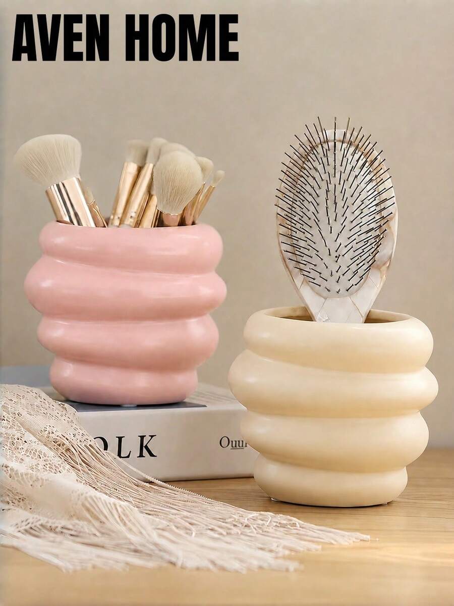 1pc Cute Honey Jar Shape Makeup Brush Holder, Nordic Cosmetic Organizer Cup, Makeup Brush Storage Container, Beauty Tool Display Stand, Vanity Organizer For Dressing Table, Home Decor & Bathroom Countertop - View 1