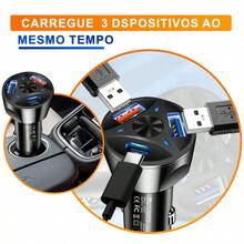 Carregador Veicular Turbo USB 3.0 USB-c USB 3.1A Carregamento Rapido 55w-Inclui cabo de carregamento - carregador + cabo de usb-c - Visão 3