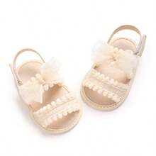 Summer Bow & Pom Pom Soft Sole Sandals For Baby Girls, Pre-Walker Shoes - Apricot - View 1