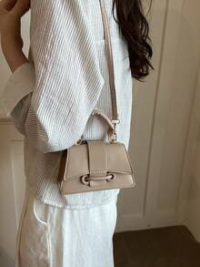 2026 Ultra-Textured Lipstick Case, Mini Square Handbag, New Solid Color Versatile Women's Tote Bag - Khaki - View 4