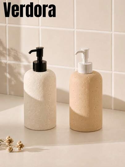 1 Stück 550-600ml Seifenspender mit Steinstruktur, nachfüllbare Lotion-Pumpflasche, geeignet für Handseife, Shampoo, Duschgel und Conditioner, dekorativer Badezimmer-Toilettenartikel-Behälter, moderner Pumpkopf-Spender mit Harztextur, geeignet für Waschbecken, Arbeitsplatte, Dusche, Schminktisch und Heimdekoration