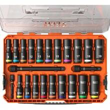 Klein Tools 65148HD KNECT Juego de llaves de impacto profundo y poco profundo, unidad de 3/8 pulgadas, SAE y métrico, juego de herramientas de 44 piezas, driver de impacto, adaptador giratorio - Juego métrico de 9 piezas - Ver 14