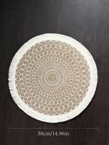 Geometric Pattern Placemats, Round Linen Jute Woven Coarse Fabric Placemats, Flower Pot Mats, Heat-Resistant Table Mats For Kitchen And Dining Room, Home Decor, Room Decoration, Suitable For Weddings, Parties, Birthday Parties, Family Gatherings, Restaurant Decor - Multicolor - View 3