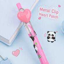 2/4 piezas Bolígrafos de gel retráctiles con diseño de corazón rojo de 0.5mm Panda, tinta negra, agarre cómodo, secado rápido, artículos esenciales para la vuelta a la escuela - Multicolor - Ver 6